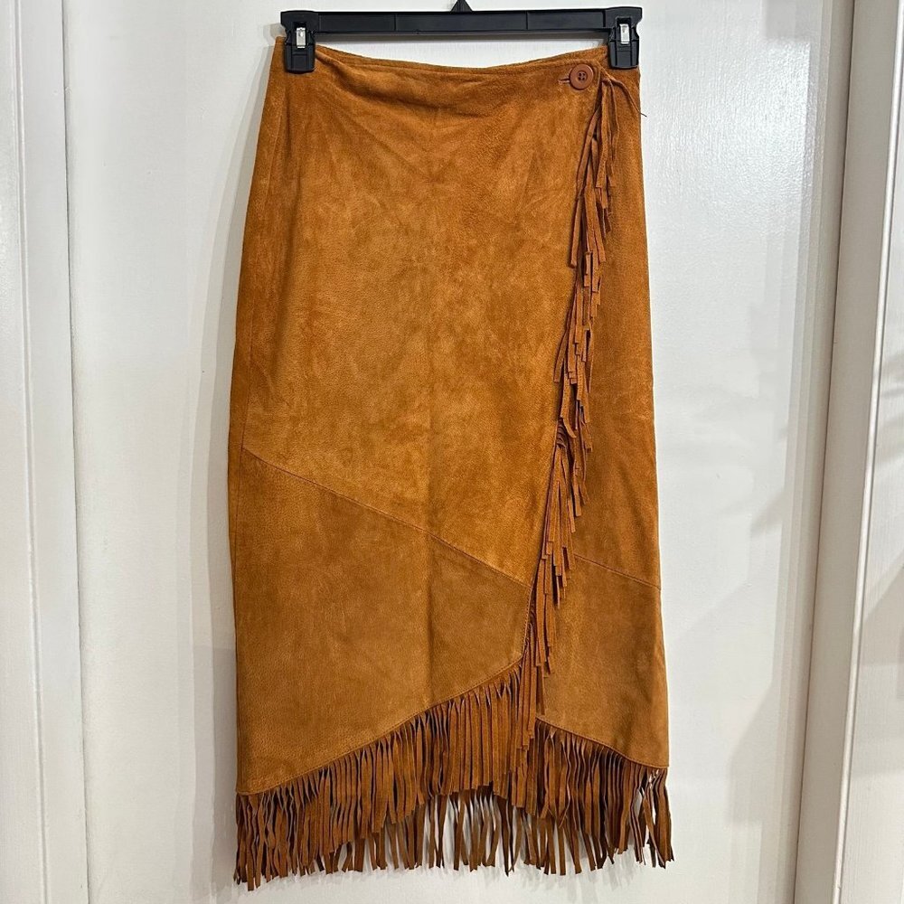 Vintage real leather suede Fringe Wrap Skirt